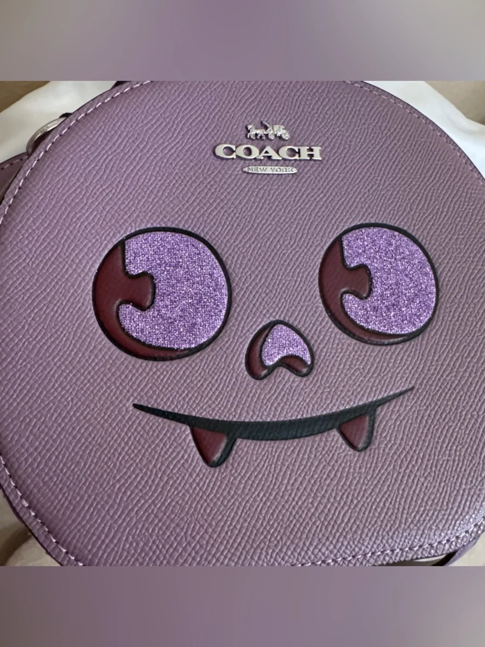 NWT Women COACH Canteen Cute Purple Halloween Bat Crossbody Bag Boo-tiful Cw469 - Picture 3 of 8